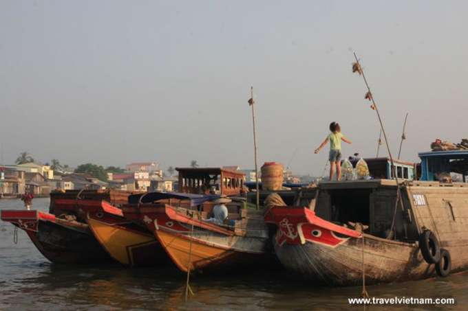 Wooden boats on Mekong Delta