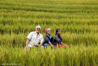 Sitting on terrace field 