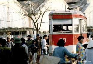 Tramcar on the crowded street