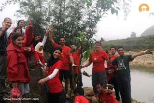 Foreign students planting trees